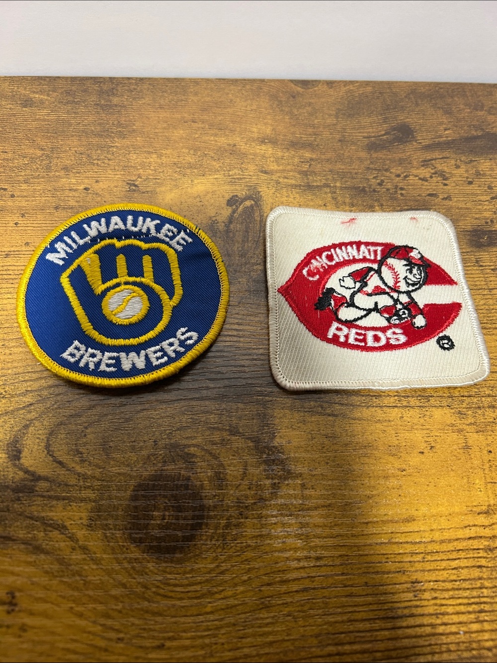 Milwaukee Brewers & Cincinnati Reds Vintage MLB Patches - Blue, Yellow & Red